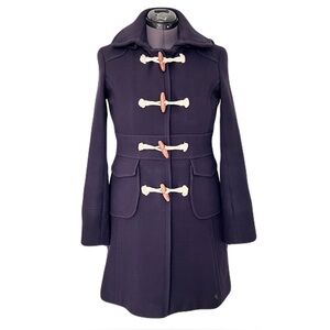 J. Crew Navy Wool Blend Toggle Hooded Coat, Size 6